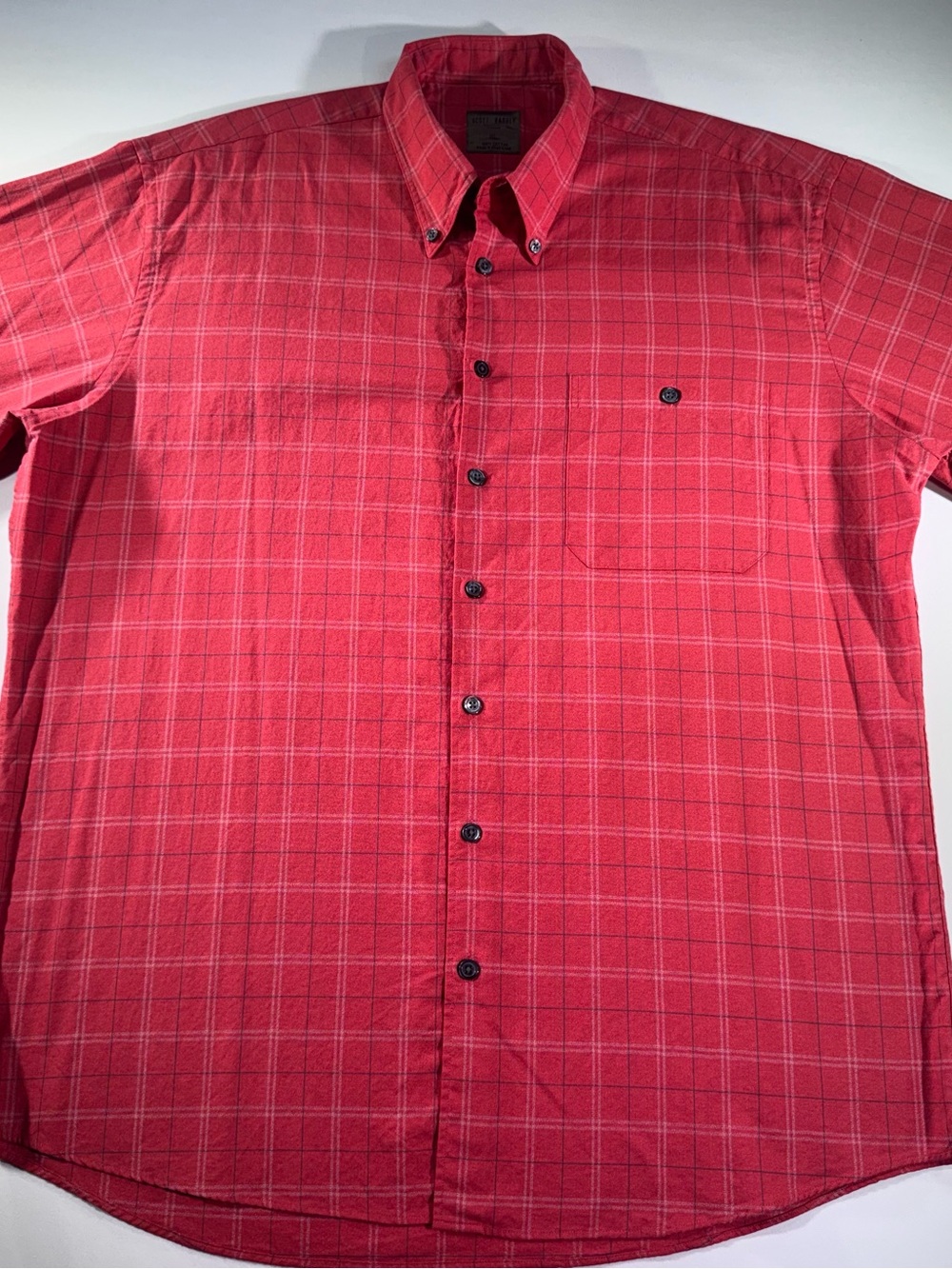 SCOTT BARBER Men’s SS Button-Up, Rust/Tan Windowpane Pattern, 100% Cotton, XL